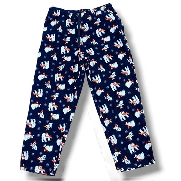 Saddlebred Fleece Pants Size Large Polar Bear Snowflake Print Blue Red White - Picture 1 of 6